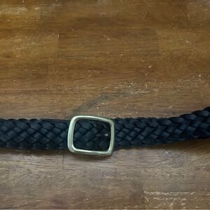 Elegant Black Braided Belt with Gold Buckle